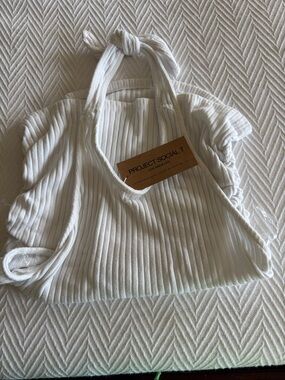 Project Social T White Ribbed Halter Camisole